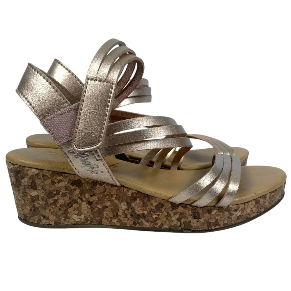 Blowfish Malibu Kids Sandals Copper Leather Size‎ 5 Cork Wedge  Hook/Loop  SU